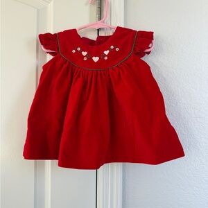 Vintage Red Baby Dress with Floral Embroidery Christmas Valentines